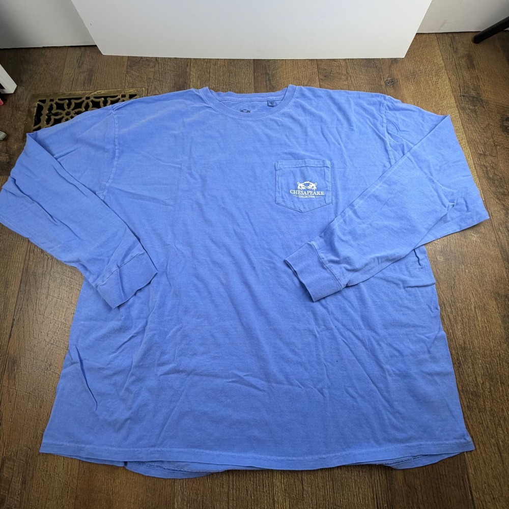 Chesapeake Collection Long Sleeve Pocket Tee Blue Fishing Boat 2XL